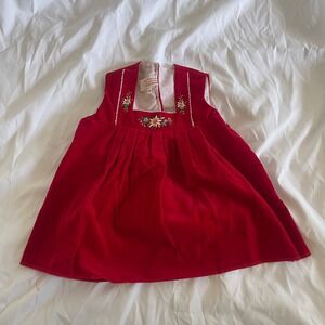 Vintage Girls Jumper Embroidered Red Velvet‎ Dress Made in Switzerland Size 2